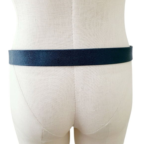 Chic 1990s Blue Lizard Skin Adjustable Belt W Heavy Gold Buckle main image 7